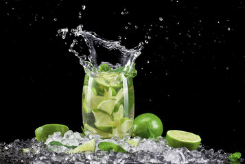 Mojito drink wish splash, isolated on black background