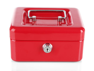 Closed red case isolated on white