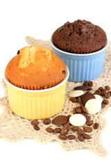 Cupcakes in bowls for baking isolated on white