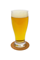 glass of light beer isolated on a white background