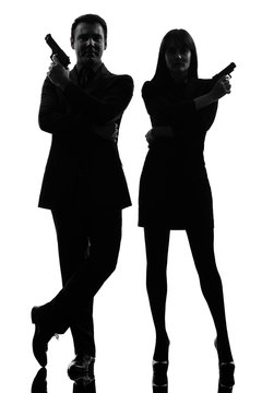 couple woman man detective secret agent criminal silhouette by