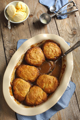 Caramel dumplings with ice cream