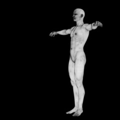 High resolution conceptual 3d man standing over black background