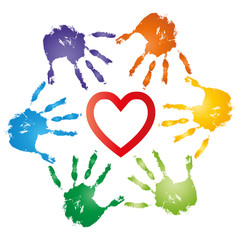 High resolution conceptual heart symbol with hand prints spiral