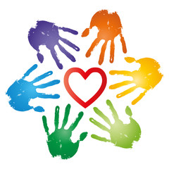 High resolution conceptual heart symbol with hand prints spiral