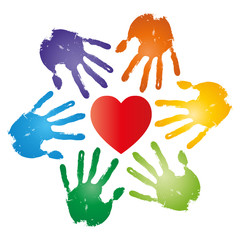 High resolution conceptual heart symbol with hand prints spiral