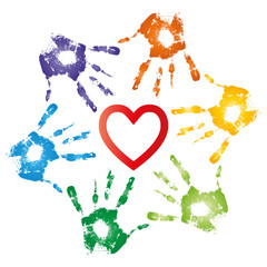 High resolution conceptual heart symbol with hand prints spiral