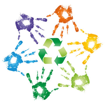 High resolution conceptual circle hand with green recycle symbol