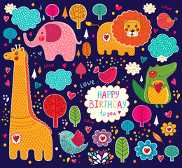 Vector set of cartoon stickers with animals © moleskostudio