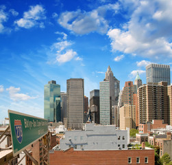 Beautiful view of Lower Manhattan Skyline and tall Skyscrapers -