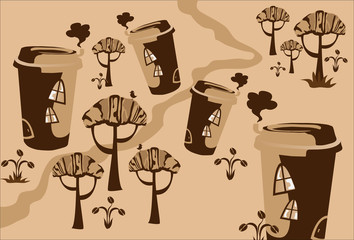 Cartoon vector fairy tale drawing сofe  town.