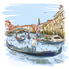 Fototapeta premium Venice - Grand Canal. View of the Rialto Bridge