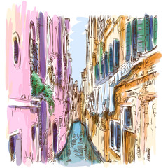 Venice - Calle Frutarol. Vector sketch