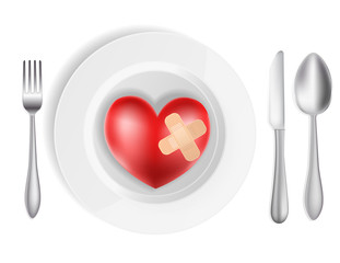 concept with plate, fork, knife and heart