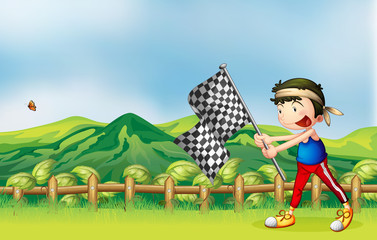 A boy holding flag