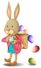 A bunny with lots of Easter eggs