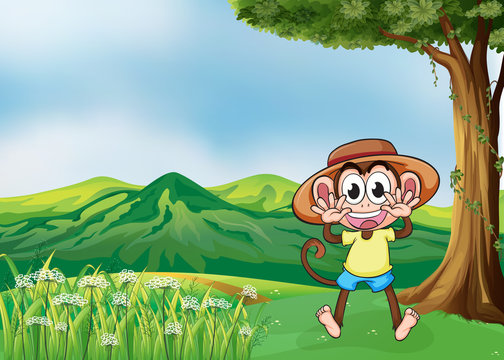 A cheerful monkey in the hills