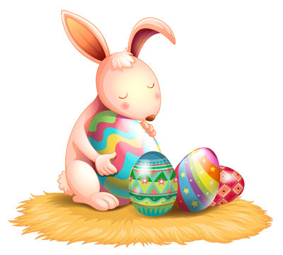 A bunny hugging an Easter egg
