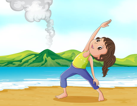 A woman exercising at the beach