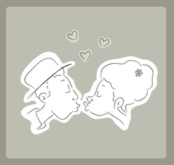 Lovers Kiss - Hand drawn illustration in black and white