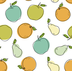 Seamless pattern of apples, pears and oranges (retro colors)