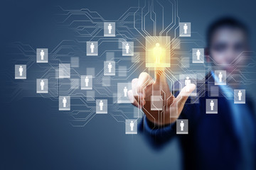 Image of male touching icon of social network