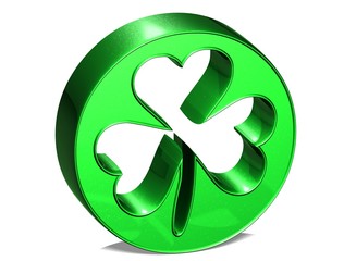 3D green clover over white background