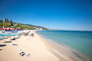 Panoramic view on Varna beach  in Bulgaria. - obrazy, fototapety, plakaty