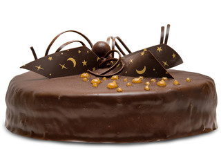 Chocolate cake isolated on white background