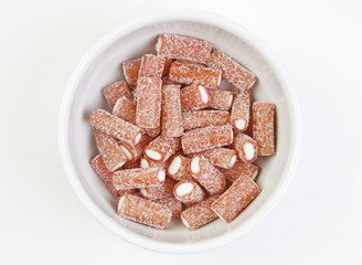 Red jelly beans with sugar