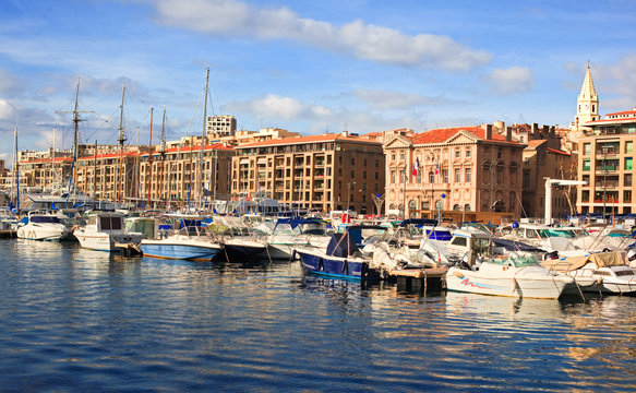 view of the old port of Marseilles and the hills