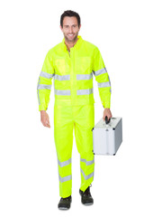 Fototapeta premium Happy worker wearing safety jacket