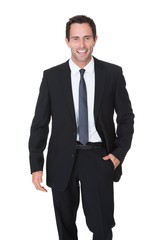 Portrait of happy middle aged businessman