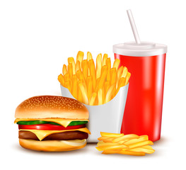 Fototapeta Group of fast food products. Vector illustration. obraz