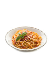 spaghetti with tomato sauce and parmesan cheese