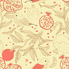 Brids and pomegranate