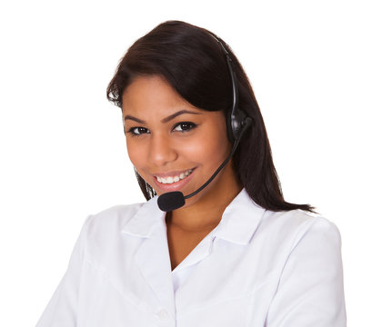 Happy Woman Wearing Headset