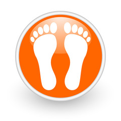 footprint orange circle glossy web icon on white background