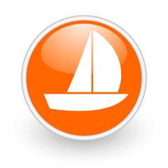 yacht orange circle glossy web icon on white background