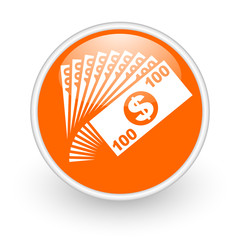 money orange circle glossy web icon on white background