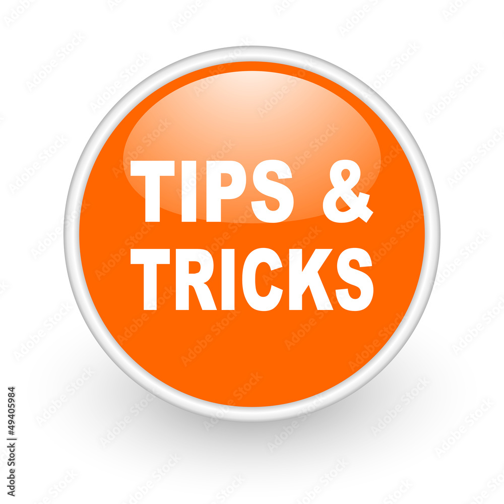 Poster tips orange circle glossy web icon on white background