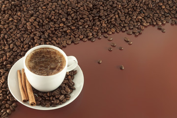 cup of coffee with cinnamon sticks