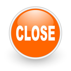 close orange circle glossy web icon on white background