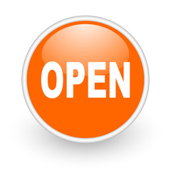 open orange circle glossy web icon on white background