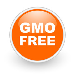 gmo free orange circle glossy web icon on white background