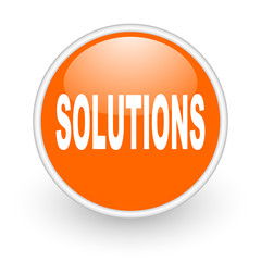 solutions orange circle glossy web icon on white background