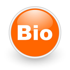 bio orange circle glossy web icon on white background