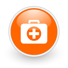 Fototapeta premium first aid kit orange circle glossy web icon on white background