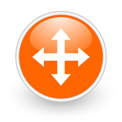 arrows orange circle glossy web icon on white background