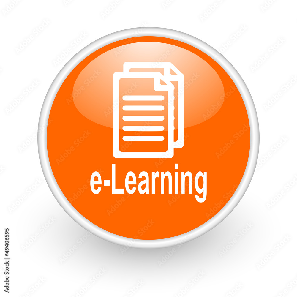 Aufkleber e-learning orange circle glossy web icon on white background